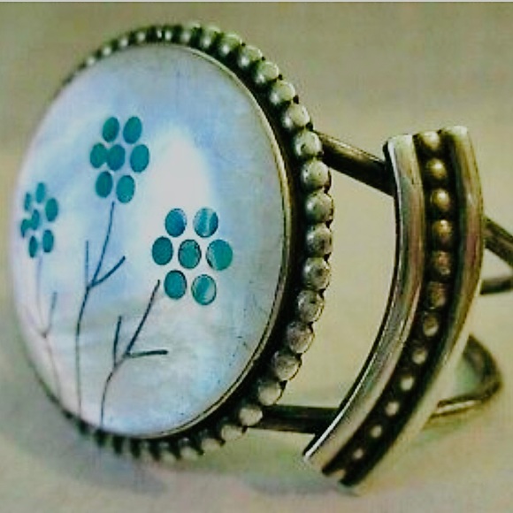 2XHP💕Vintage Zuni MOP Turquoise Sterling Bracelet - Picture 7 of 11